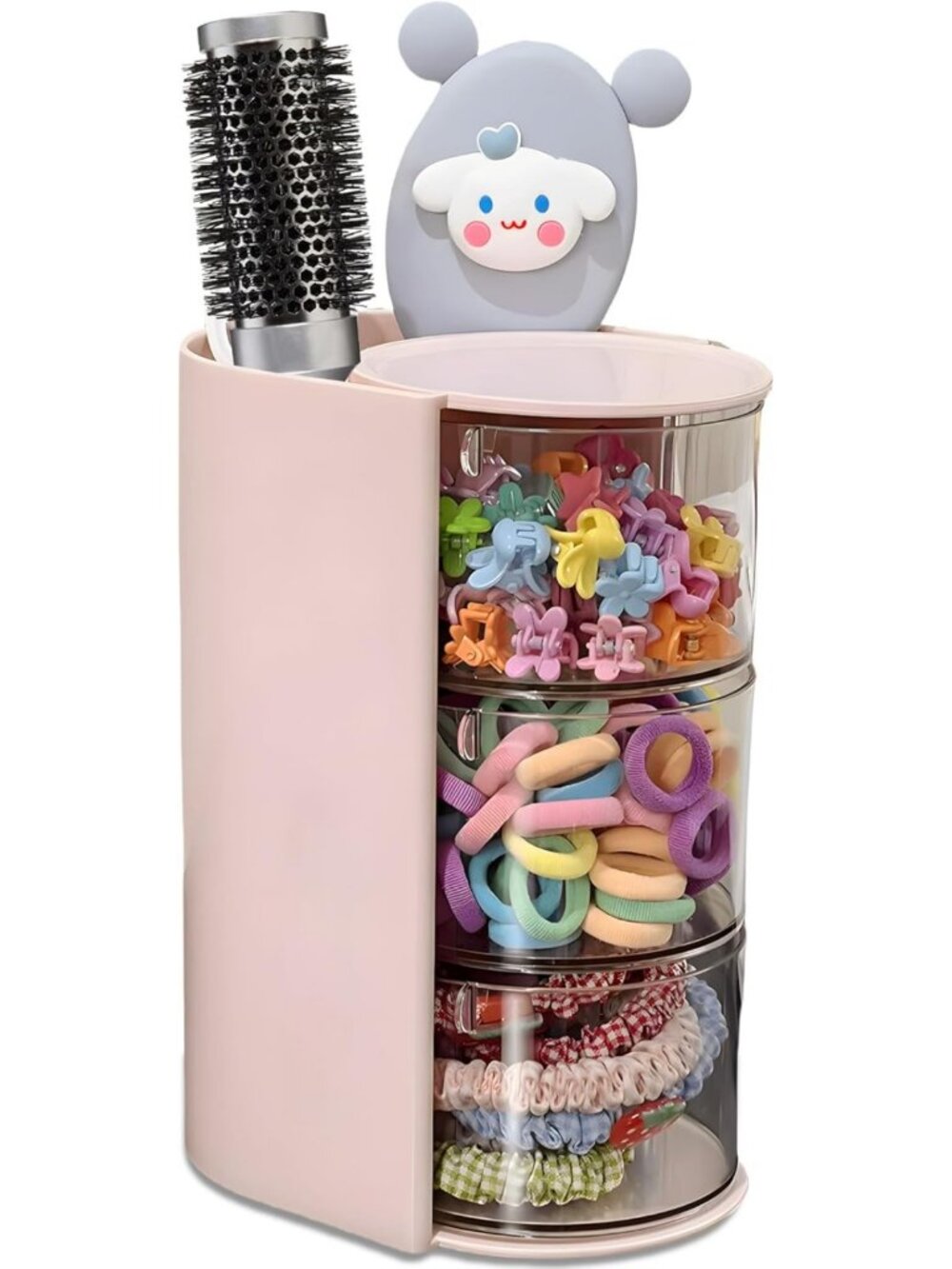Stylish 3-Layer Hair Accessories Organizer & Rotatable Makeup Brush Holder